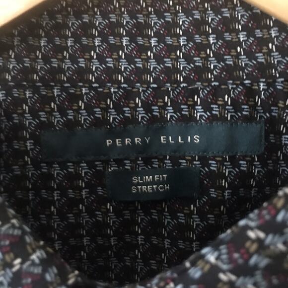 Perry Ellis Shirt Mens Sz Small L/S Blue Multi Print Cotton Stretch $79 NEW - Picture 3 of 7